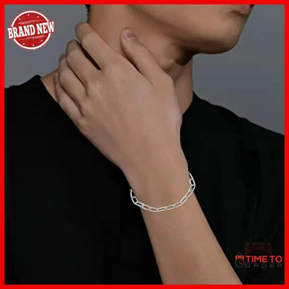 925 Sterling Silver Paperclip Chain Bracelet 7 Inch Lobster Clasp Unisex